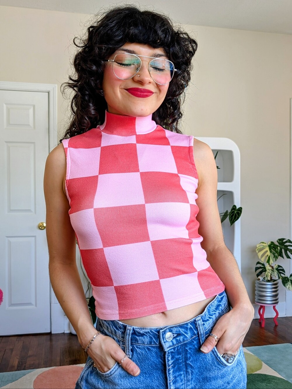 Isabella Eve Apparel Rue Top - Pink and red checkerboard crop top - Picture 2 of 7